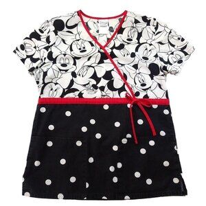 💰3/$25 Disney Mickey Minnie Mouse Medical Nurse Scrubs Top Uniform V-Neck XS